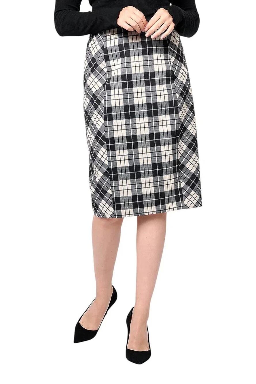Susan Graver Pencil Skirt Womens 1X Petite Plaid Ponte Pull On Stretch Office